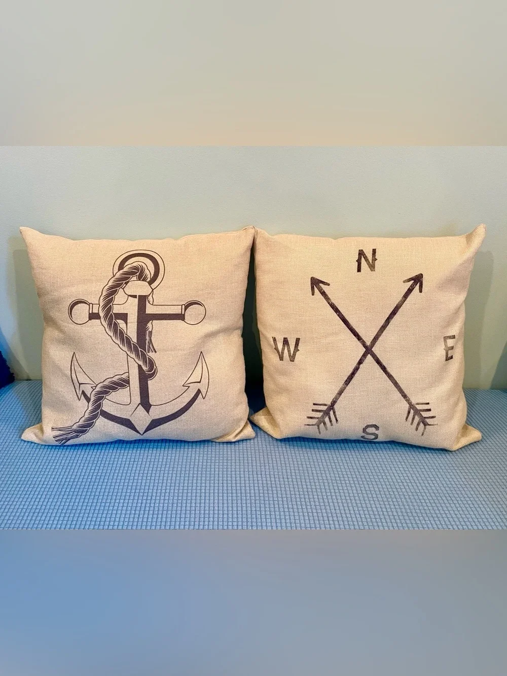 Set of 2 Nautical Throw Pillows – Anchor & Compass | Cream & Black Coastal Decor